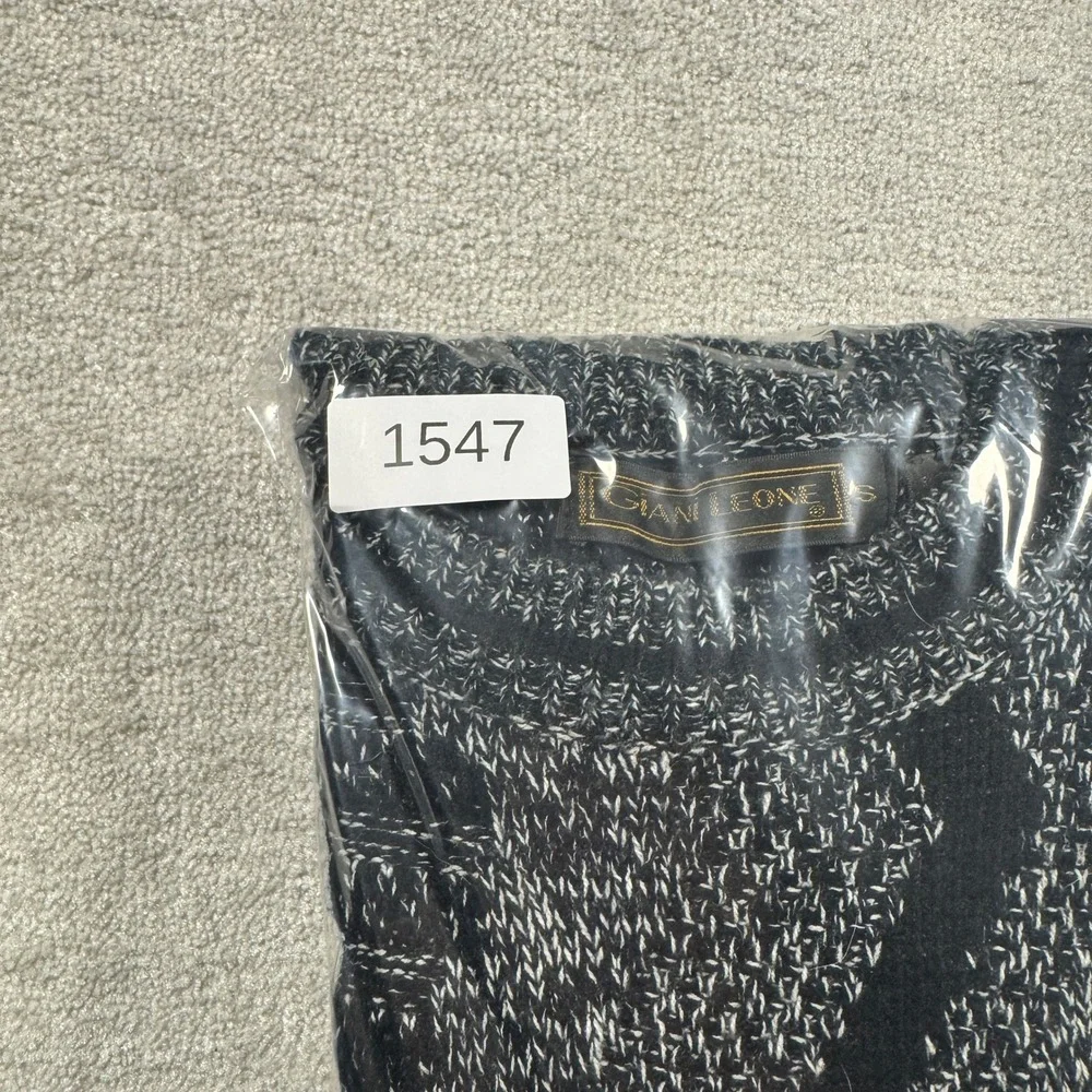Giani Leone Sweater Mens Small Black Leather Patch Chevron Marl Knit Vintage